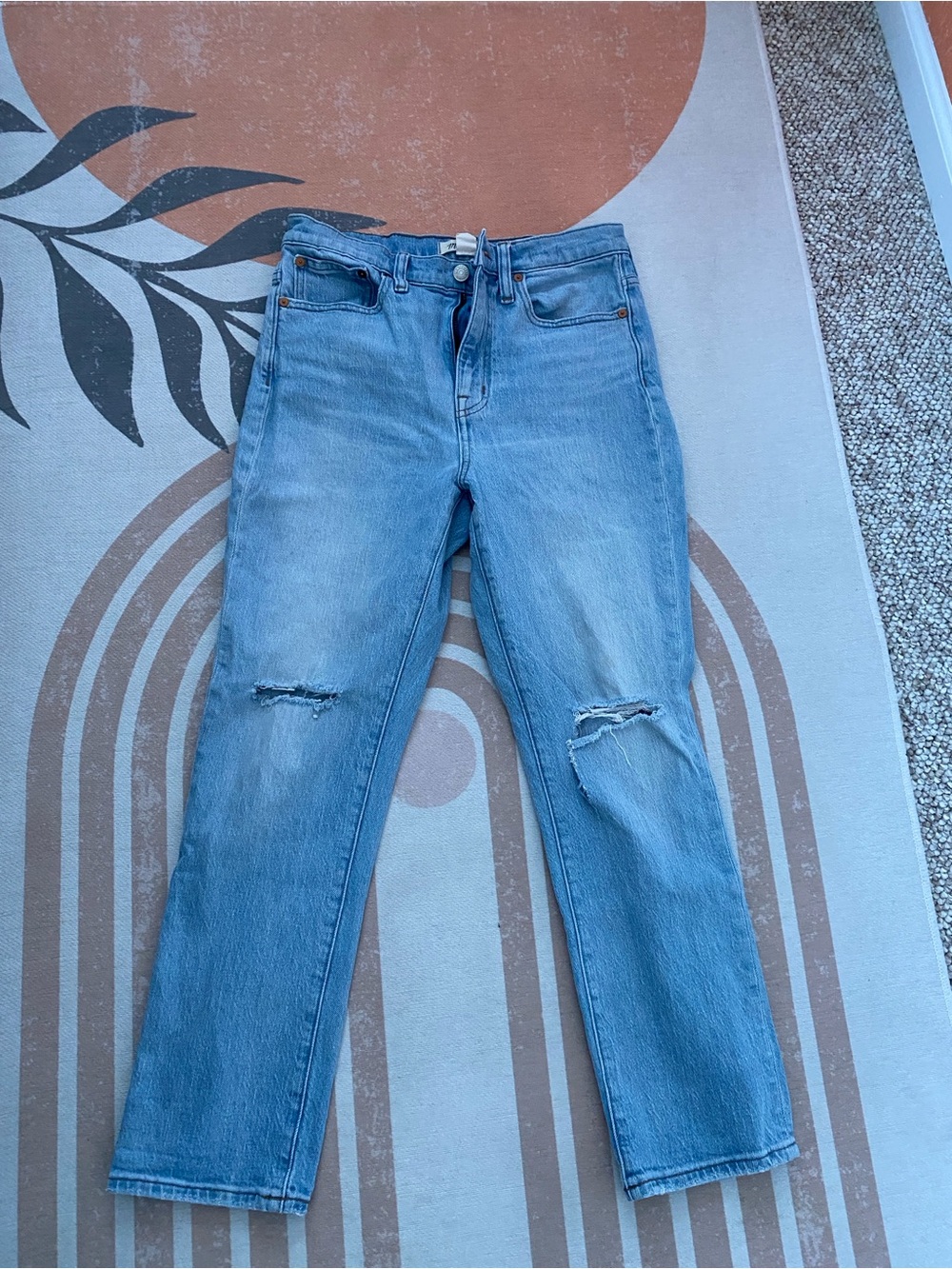 Madewell Light Blue Straight-Leg Distressed Jeans